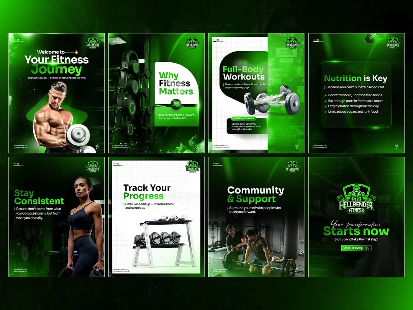Fitness journey carousel in green
