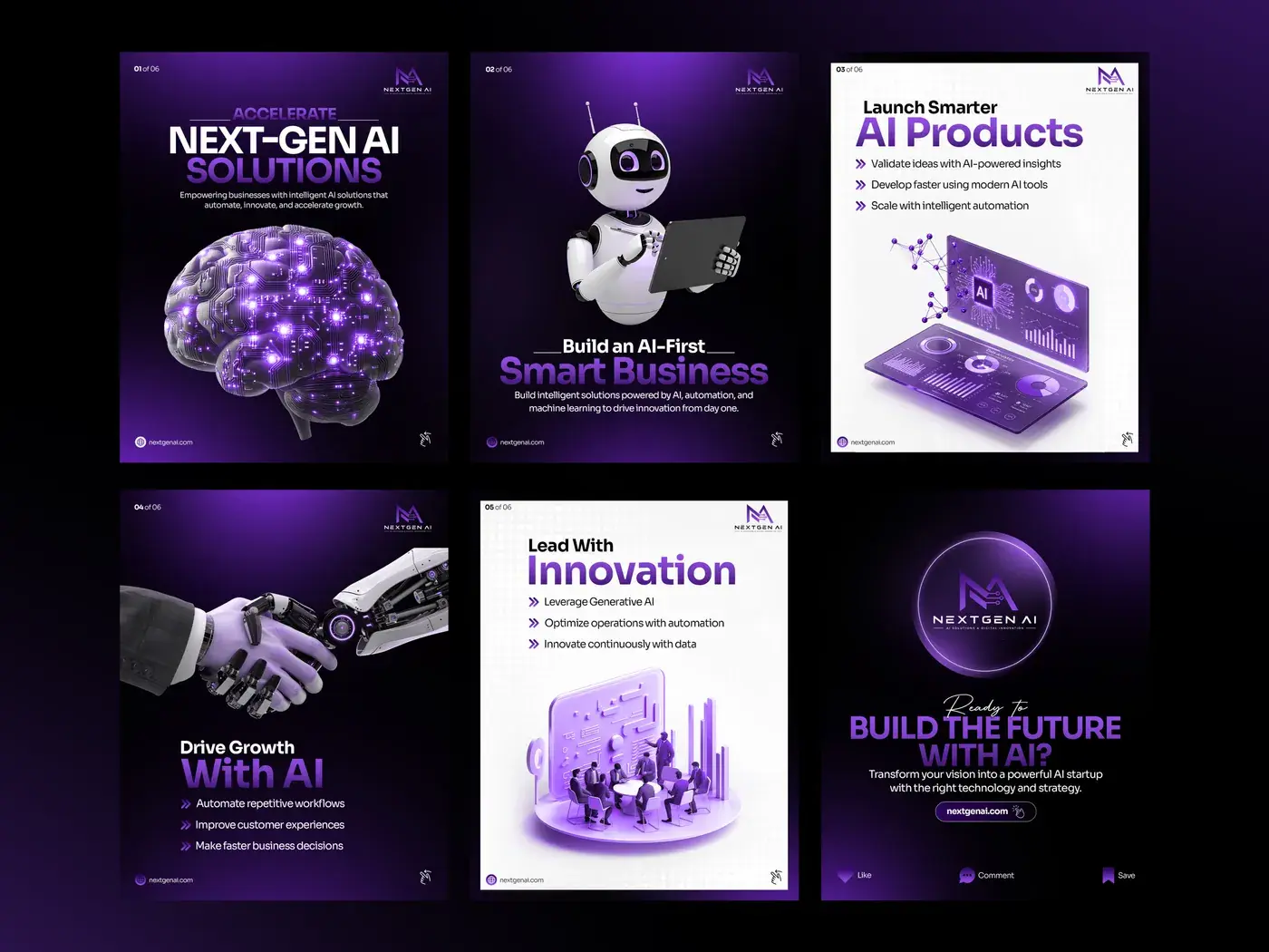 NextGen AI social carousel in purple
