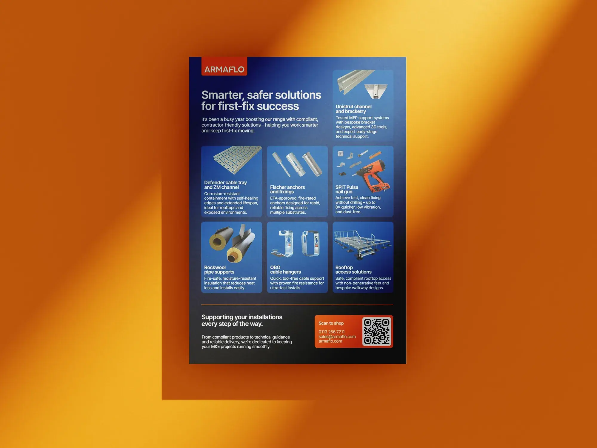 Armaflo product flyer on an orange background