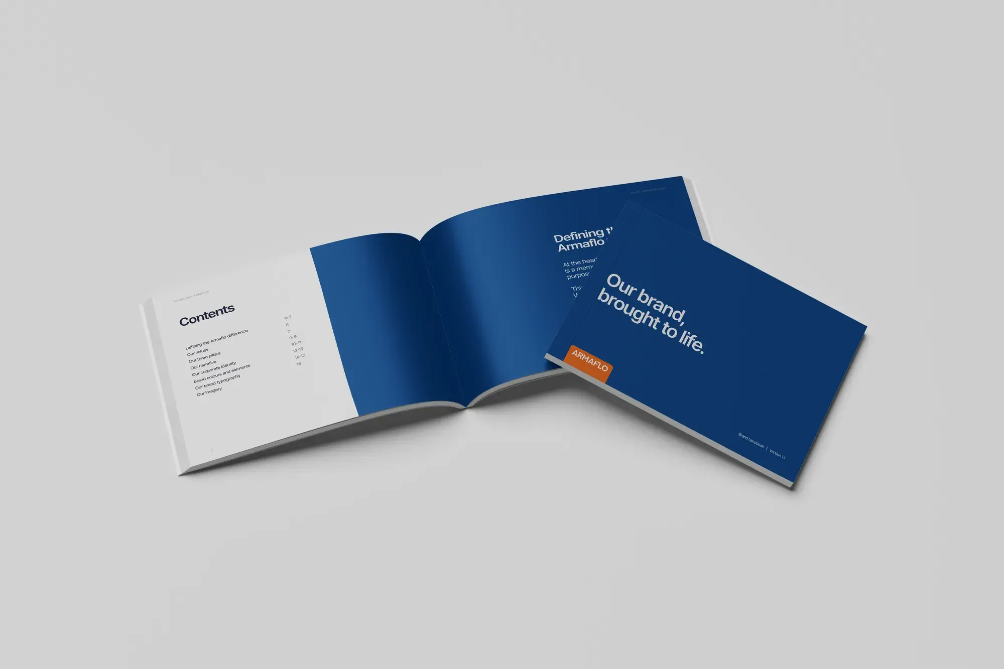 Armaflo brand book contents spread