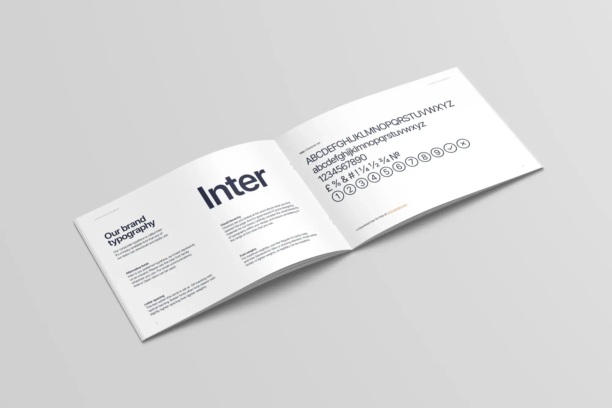 Armaflo brand book typography spread using Inter