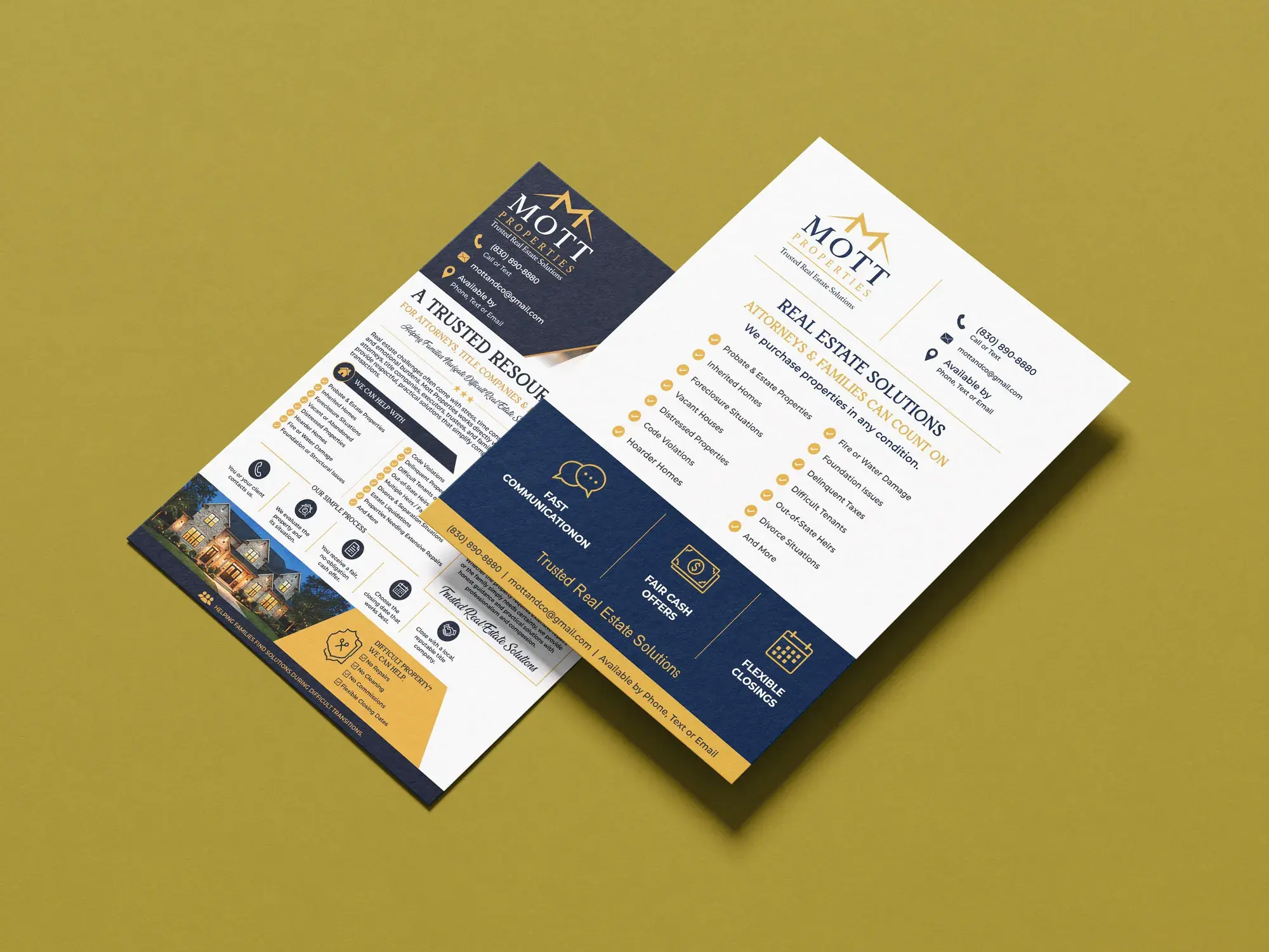 Two Mott Properties flyers, front and back