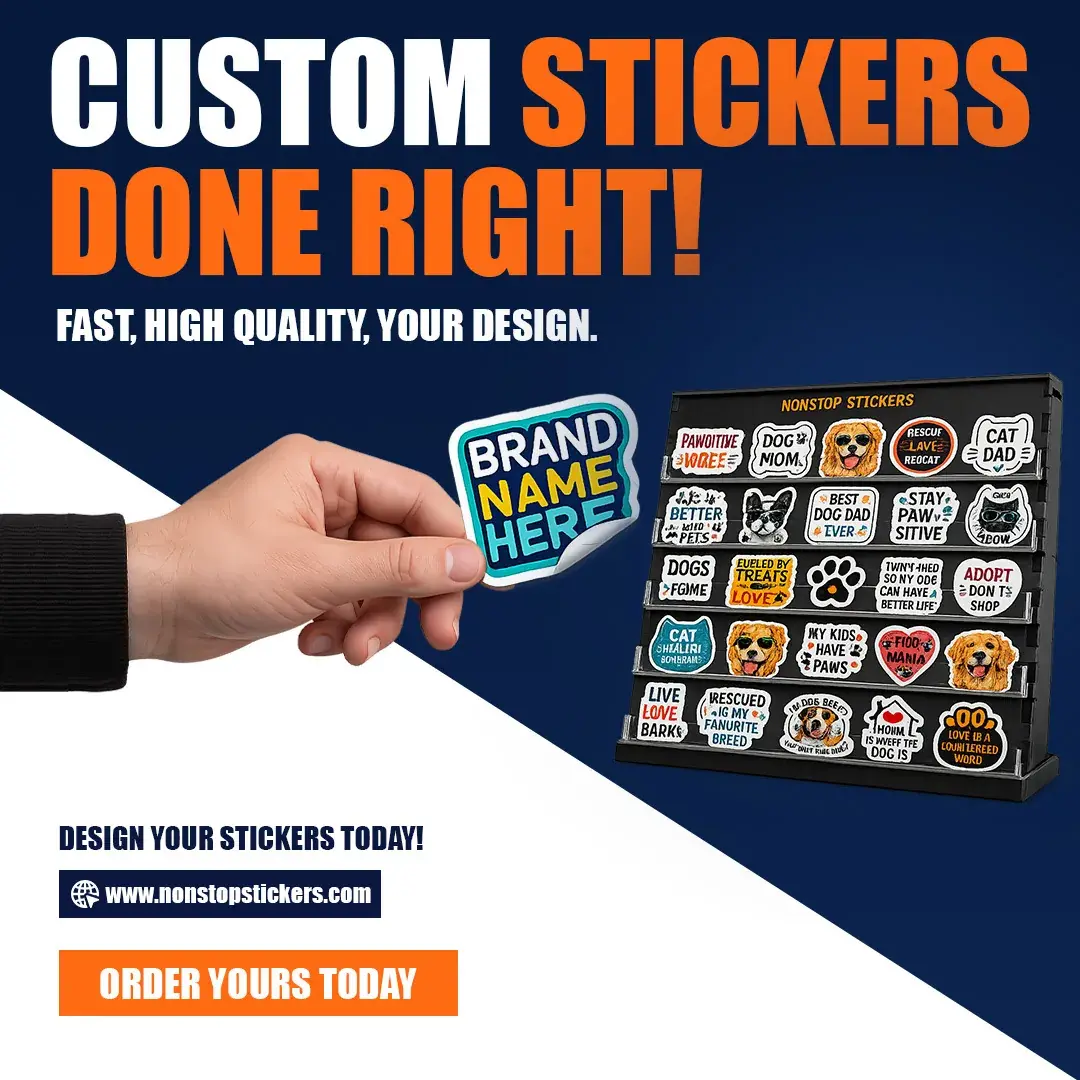 Nonstop Stickers ad with a sticker sheet