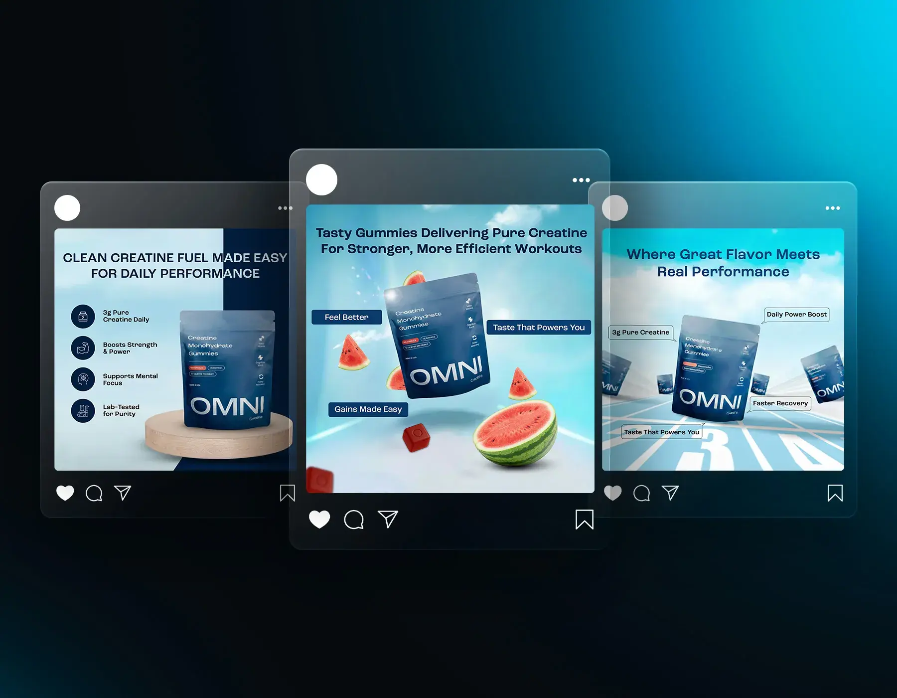Omni creatine social posts on phone mockups