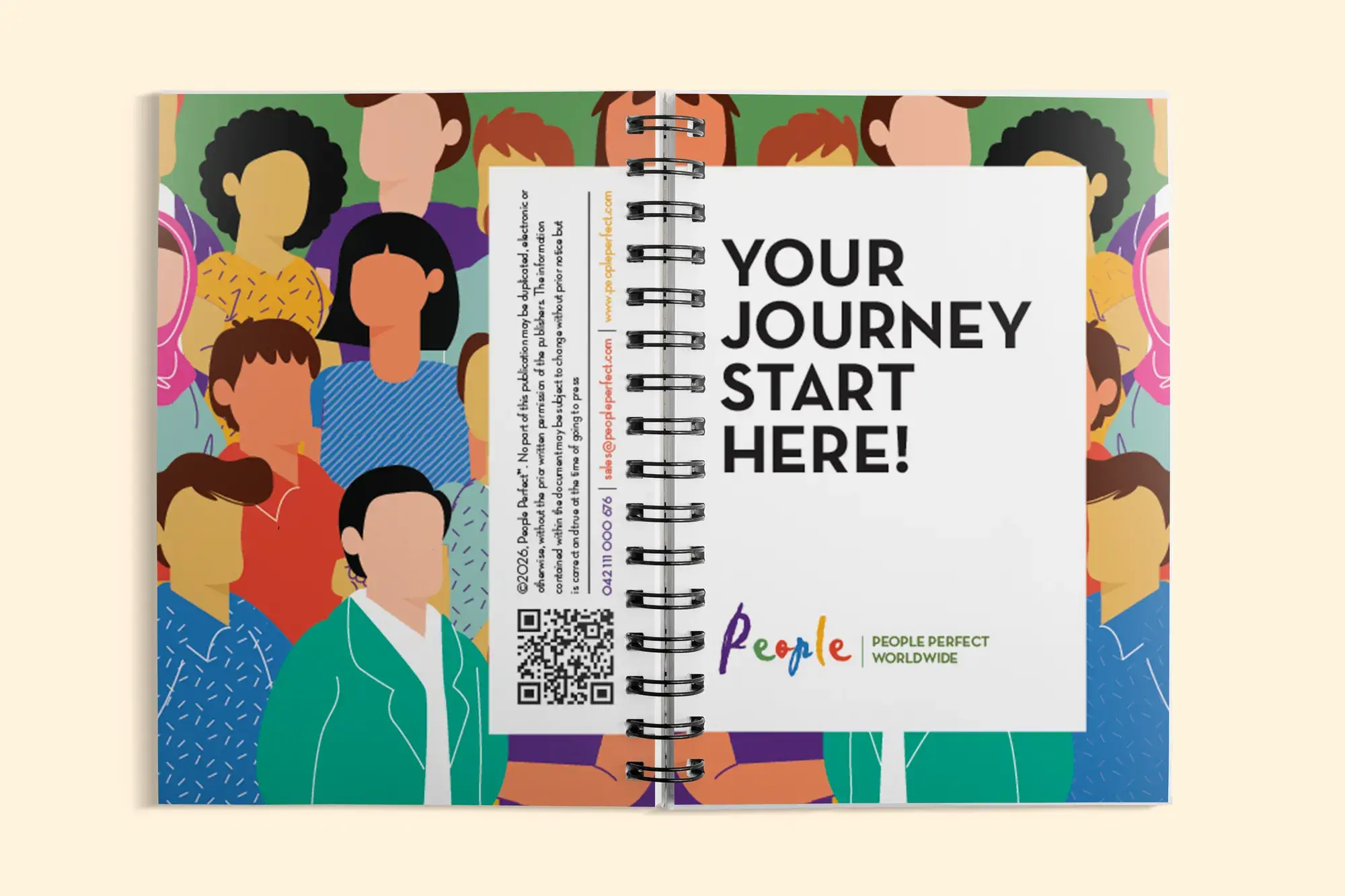 People internal diary cover: “Your journey starts here” with illustrated people