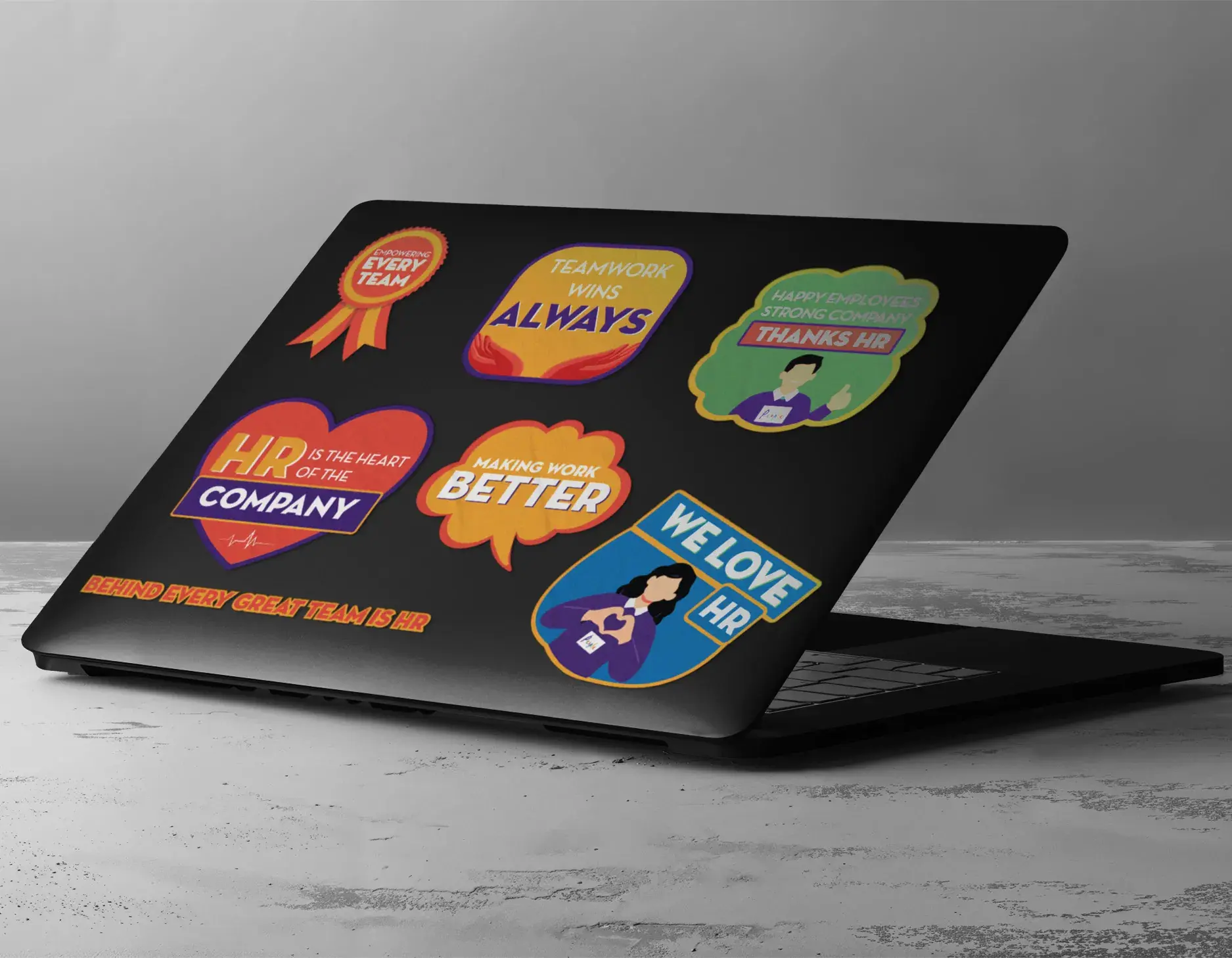 People stickers on a laptop