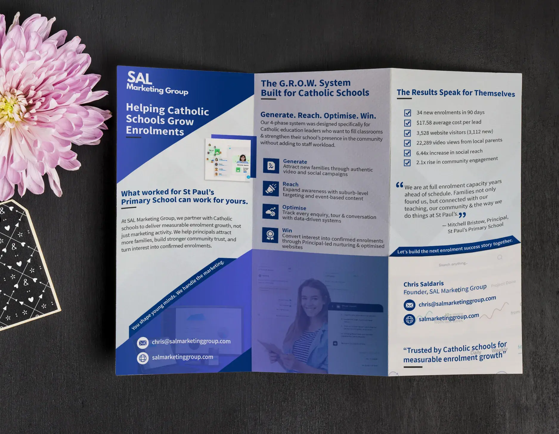 SAL Marketing tri-fold brochure inside and outside panels