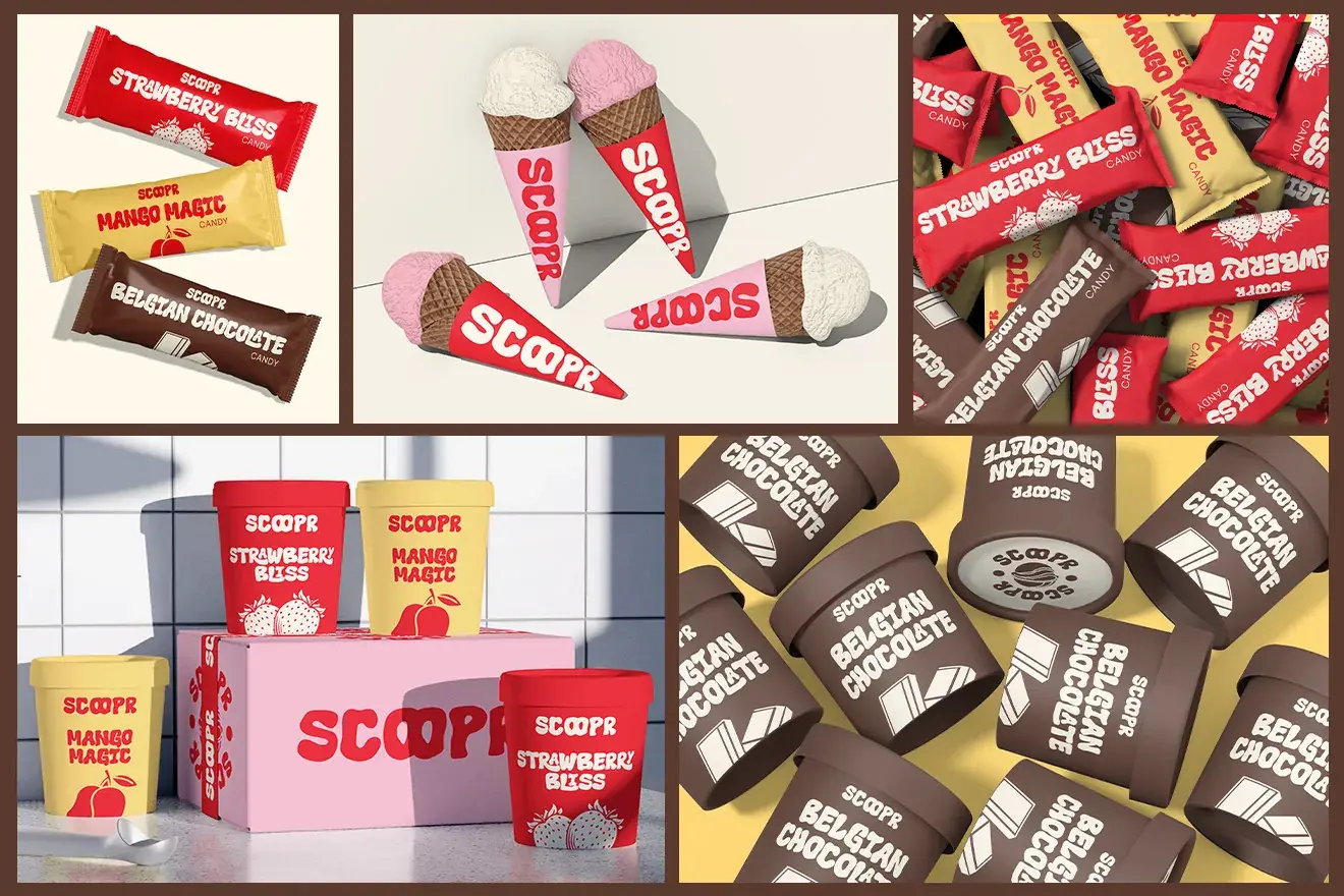 Scoopr packaging range: ice cream bars, tubs and boxes