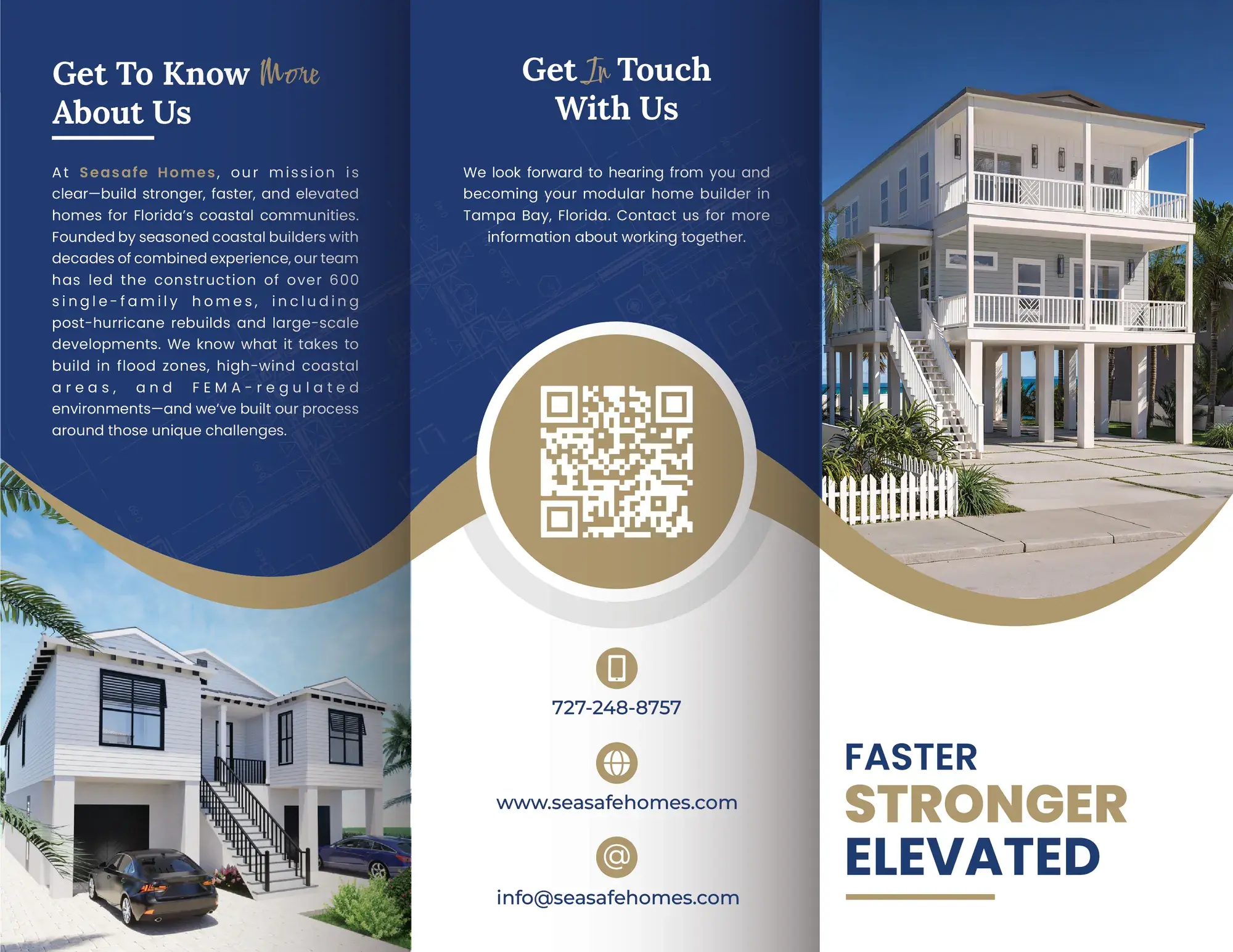 SeaSafe Homes brochure back with QR code and contact details