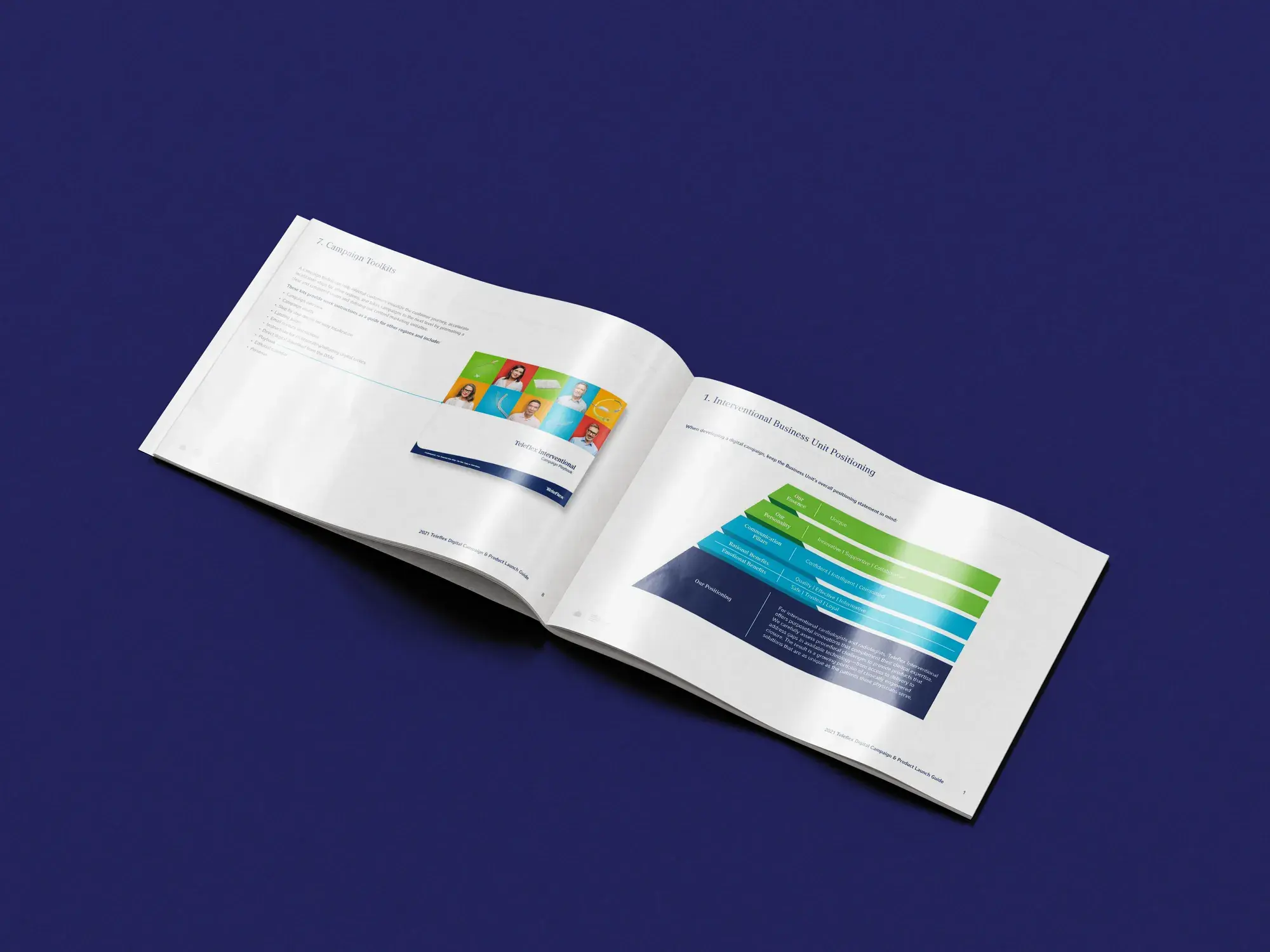 Teleflex guide spread with a campaign diagram on navy