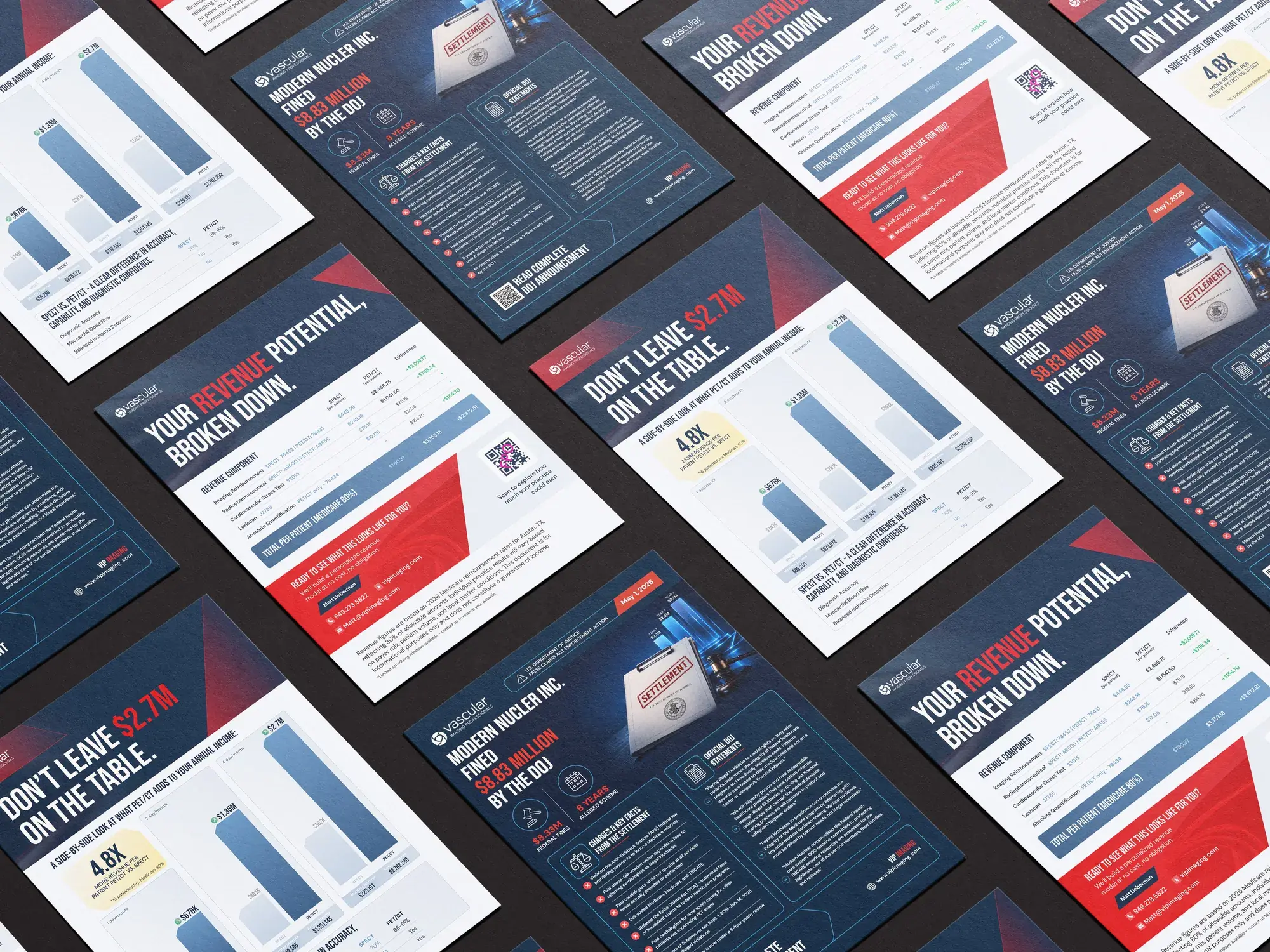 Vascular flyers arranged in a repeating pattern