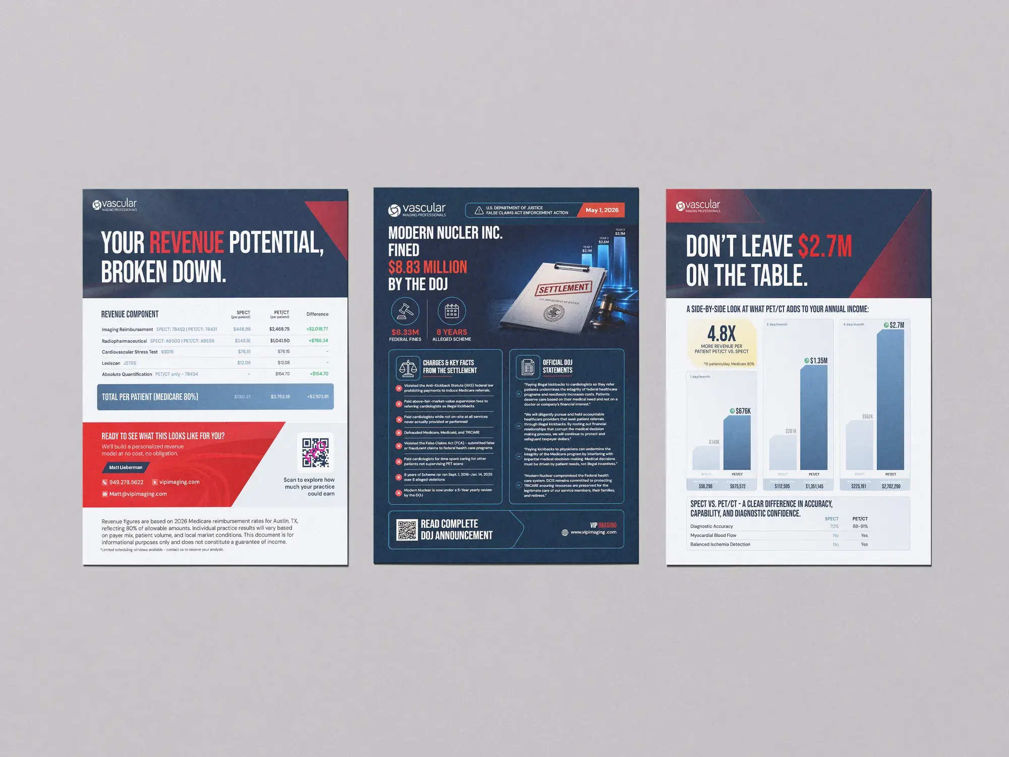 Three Vascular flyers side by side on grey