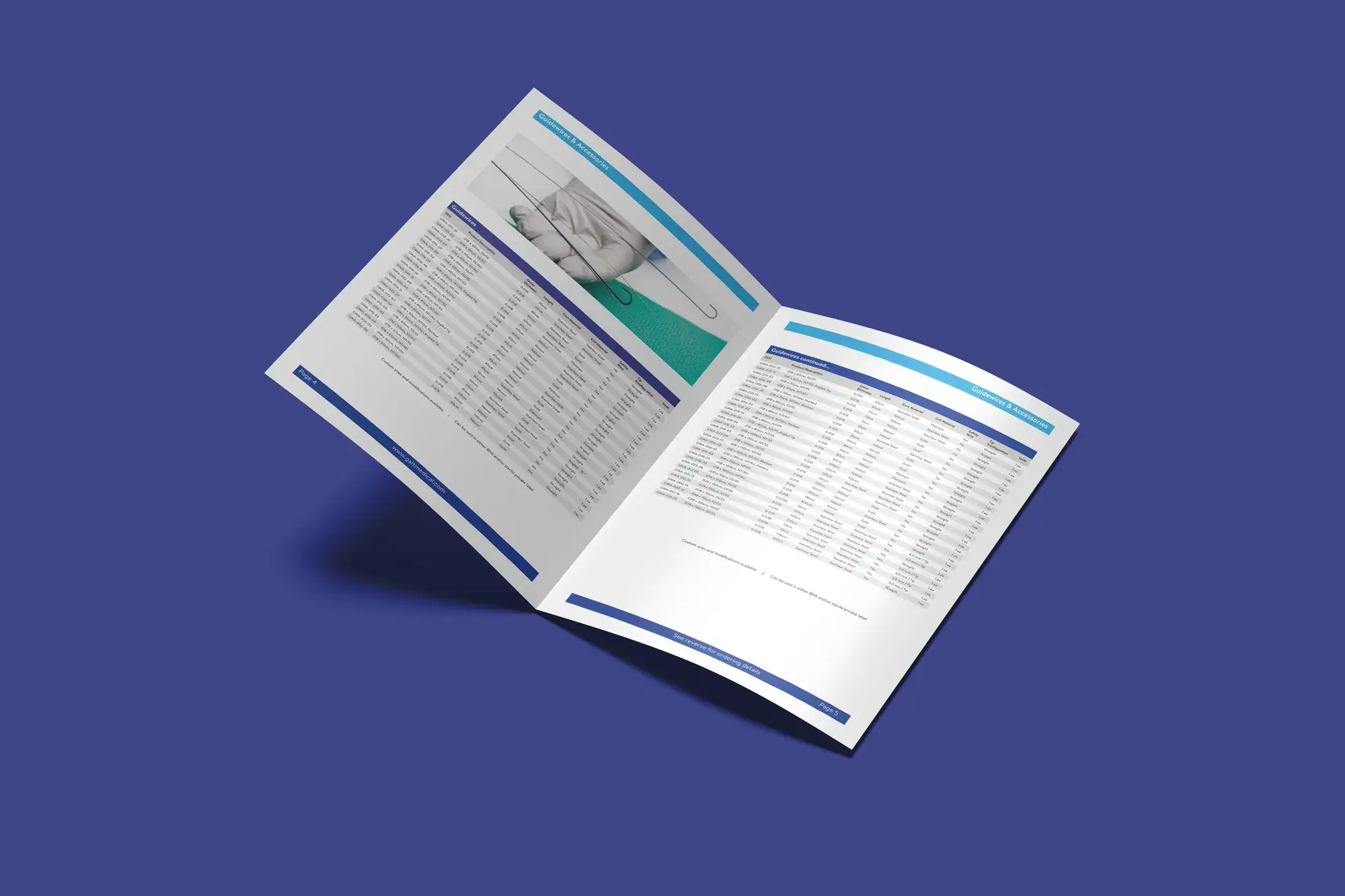 VascuTech catalogue spread with product specifications