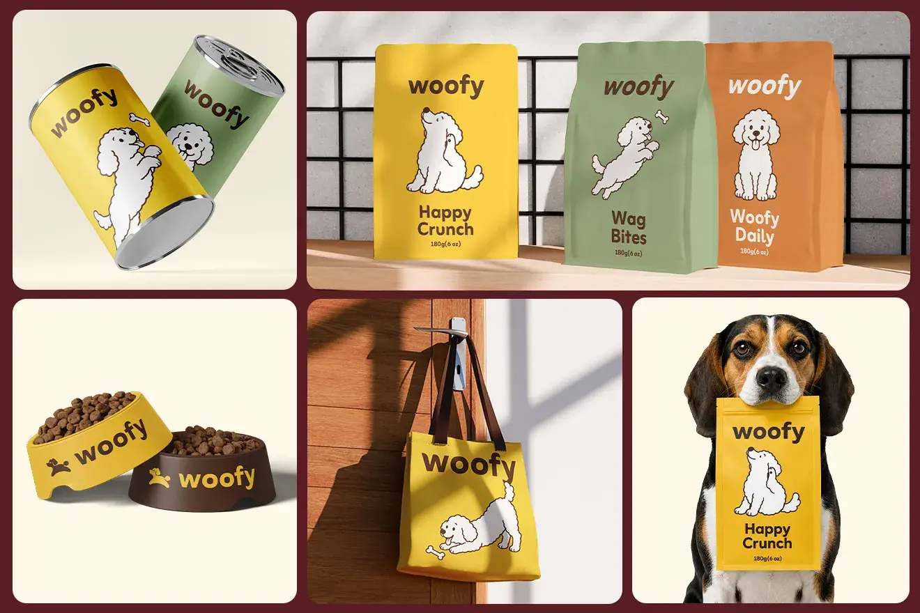 Woofy packaging: food cans, bags and tote